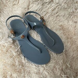 Coach pelican T-strap jelly sandal dust blue with gold accents size 38 or 7.5